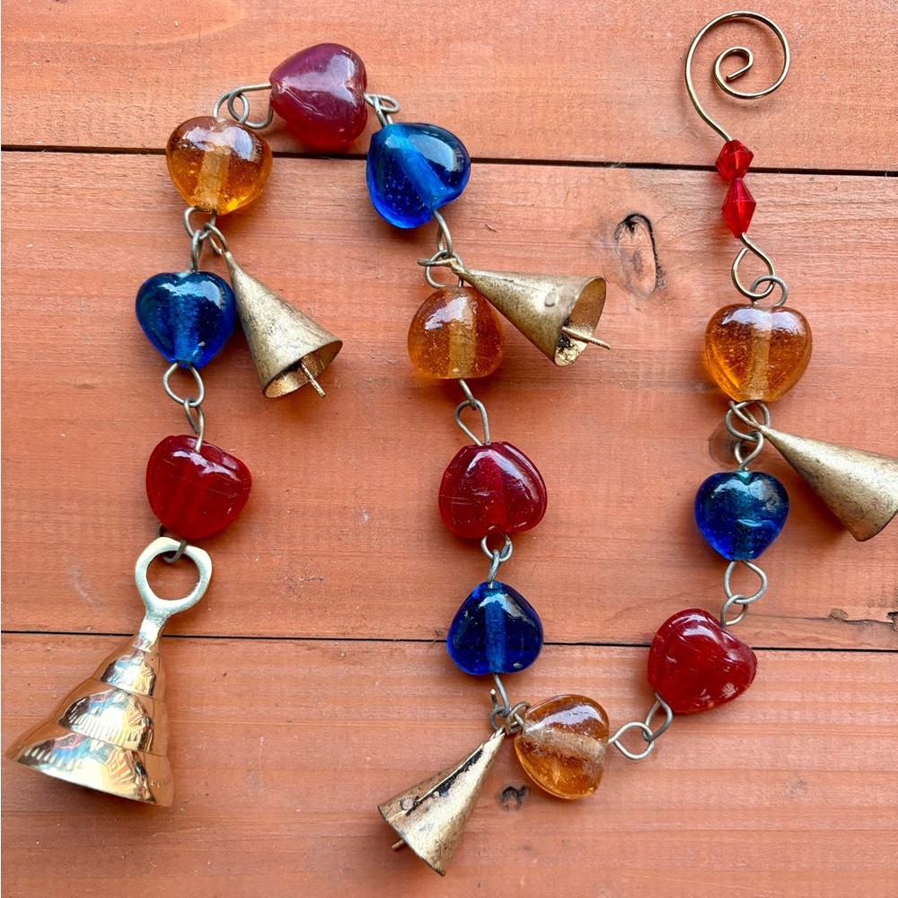 Beaded Glass Hearts & Bells Holiday Garland Strands